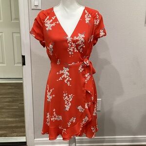 New Collective Concepts Floral Wrap Dress Red Size Medium (Item#D006)